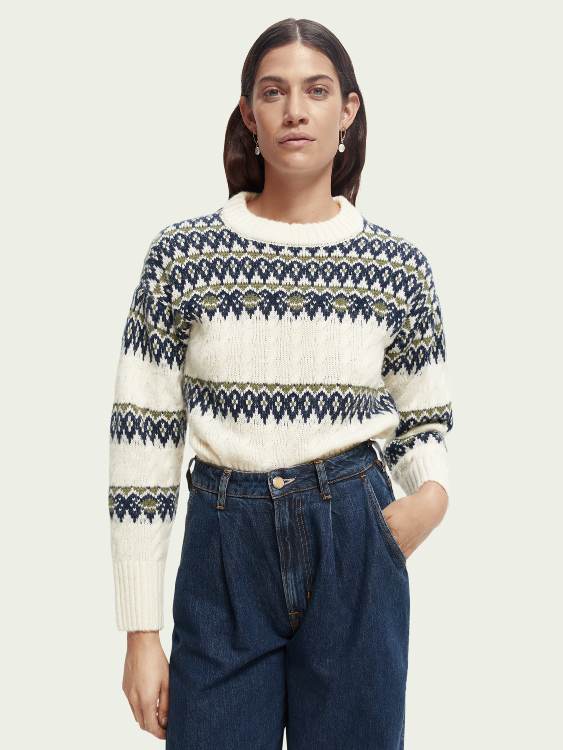 Cable Knit Fair Isle Sweater | scotch & soda outlet