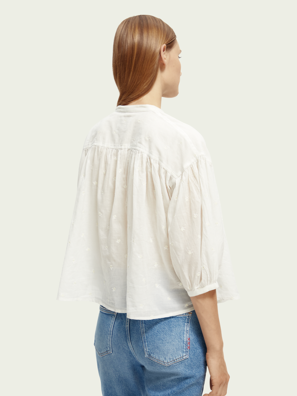 Organic Gathered Sleeve Embroidered Shirt | scotch & soda outlet