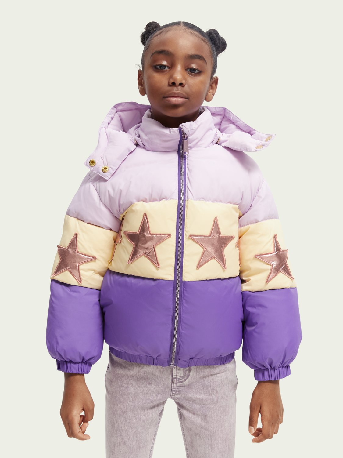 Colour-Blocked Star Puffer Jacket