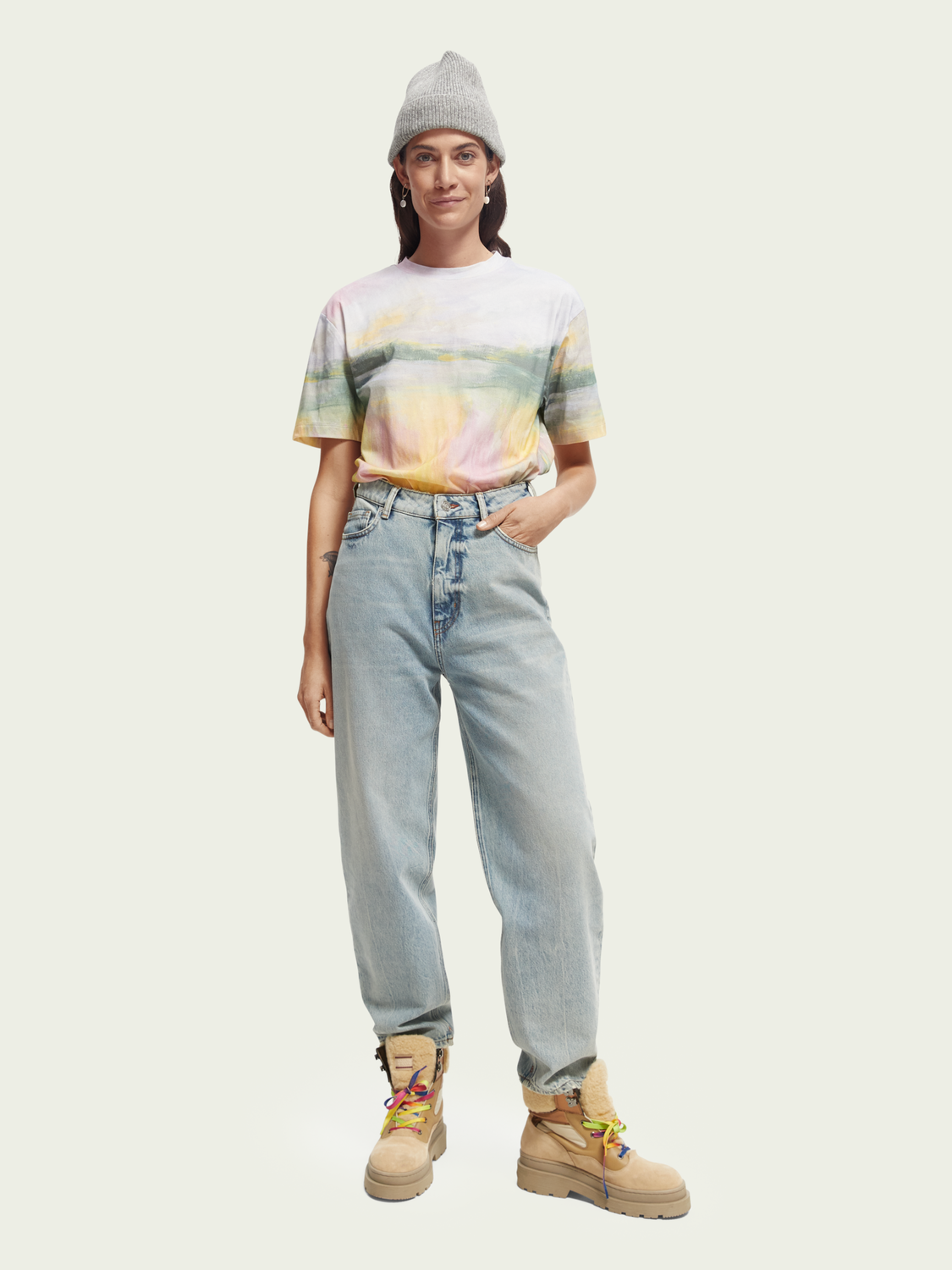 Loose Fit Organic Cotton Watercolour T-Shirt | scotch & soda outlet