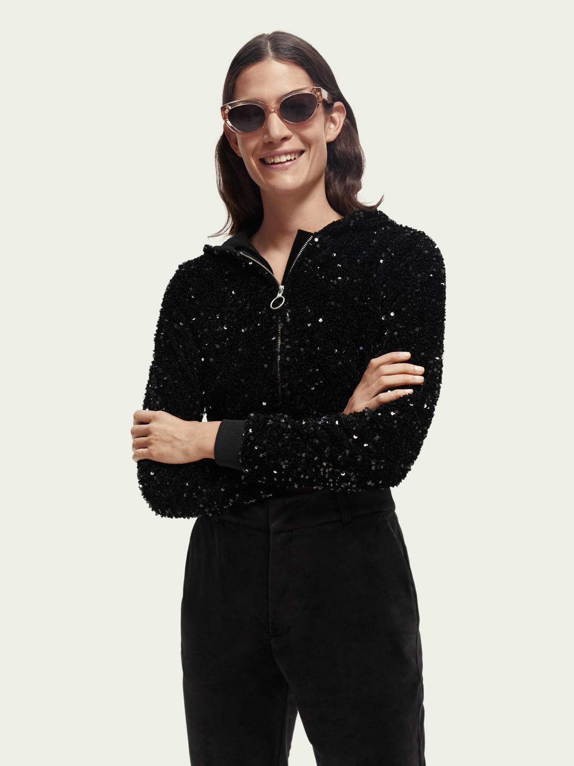 Cropped Sequin Hoodie | scotch & soda outlet