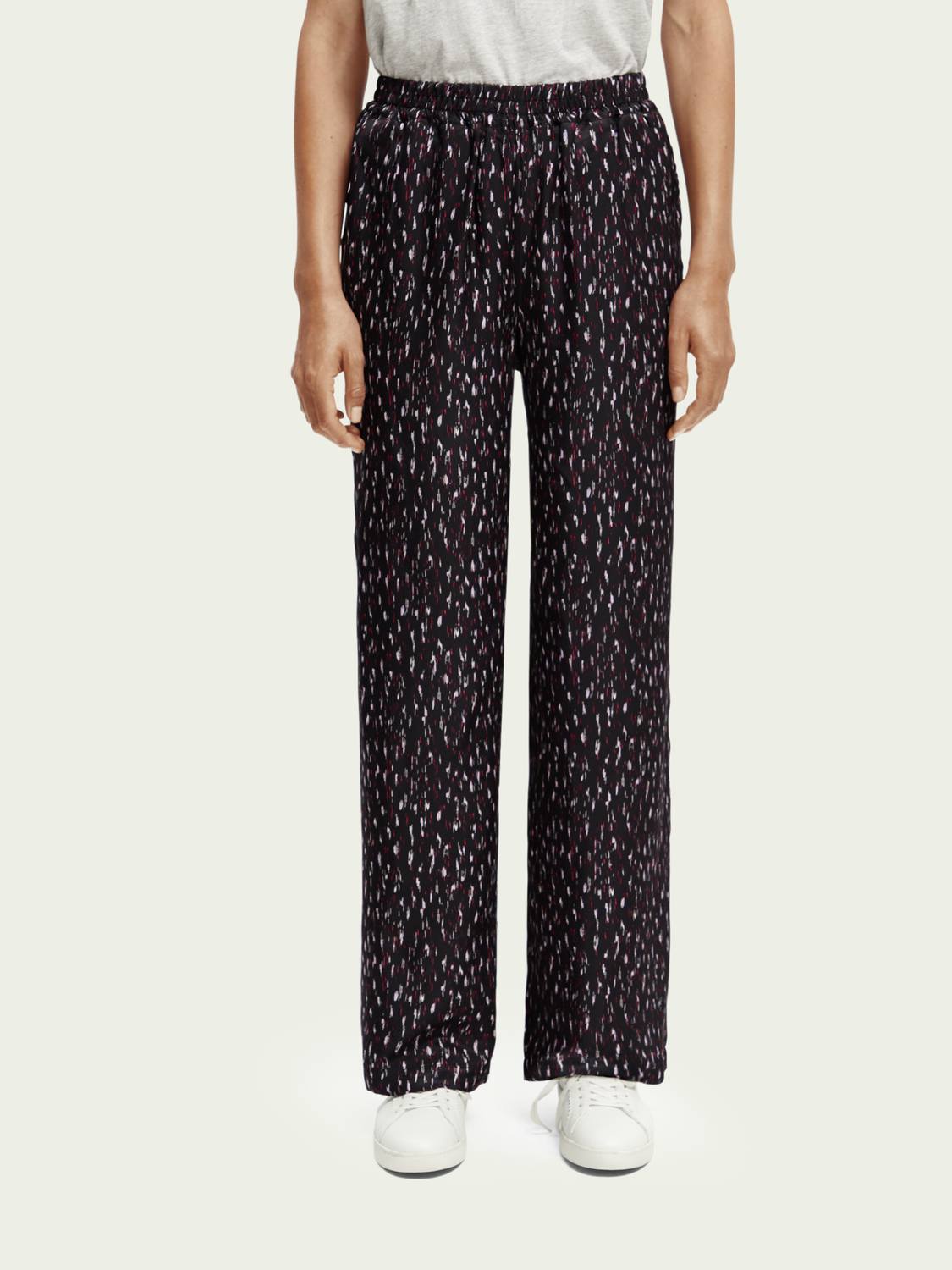 Gia Mid-Rise Wide-Leg Printed Elasticated Trousers | scotch & soda outlet