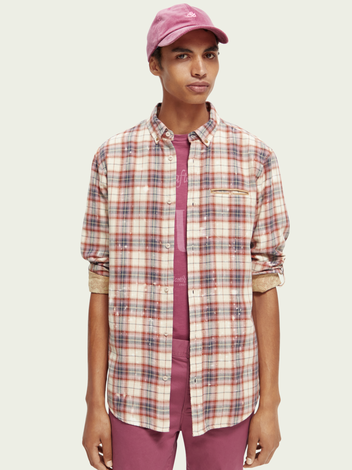 Bonded Checked Organic Shirt With Sleeve-Adjustment | Scotch And Soda Outlet