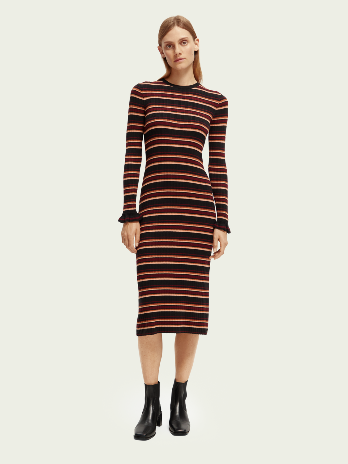 Fitted Striped Rib Knit Midi Dress | scotch & soda outlet