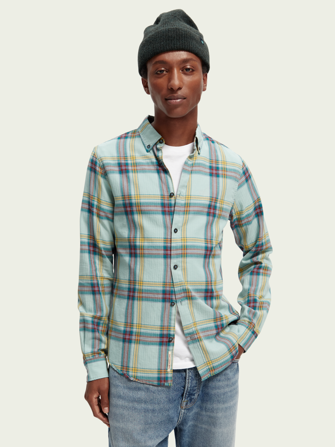 Slim Fit Lightweight Checked Herringbone Shirt | Scotch And Soda Outlet