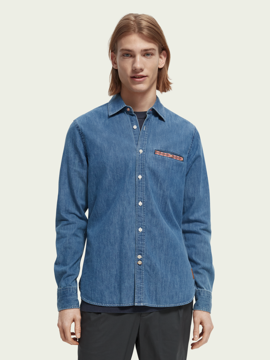 Chambray Shirt With Ikat Detailing | Scotch And Soda Outlet
