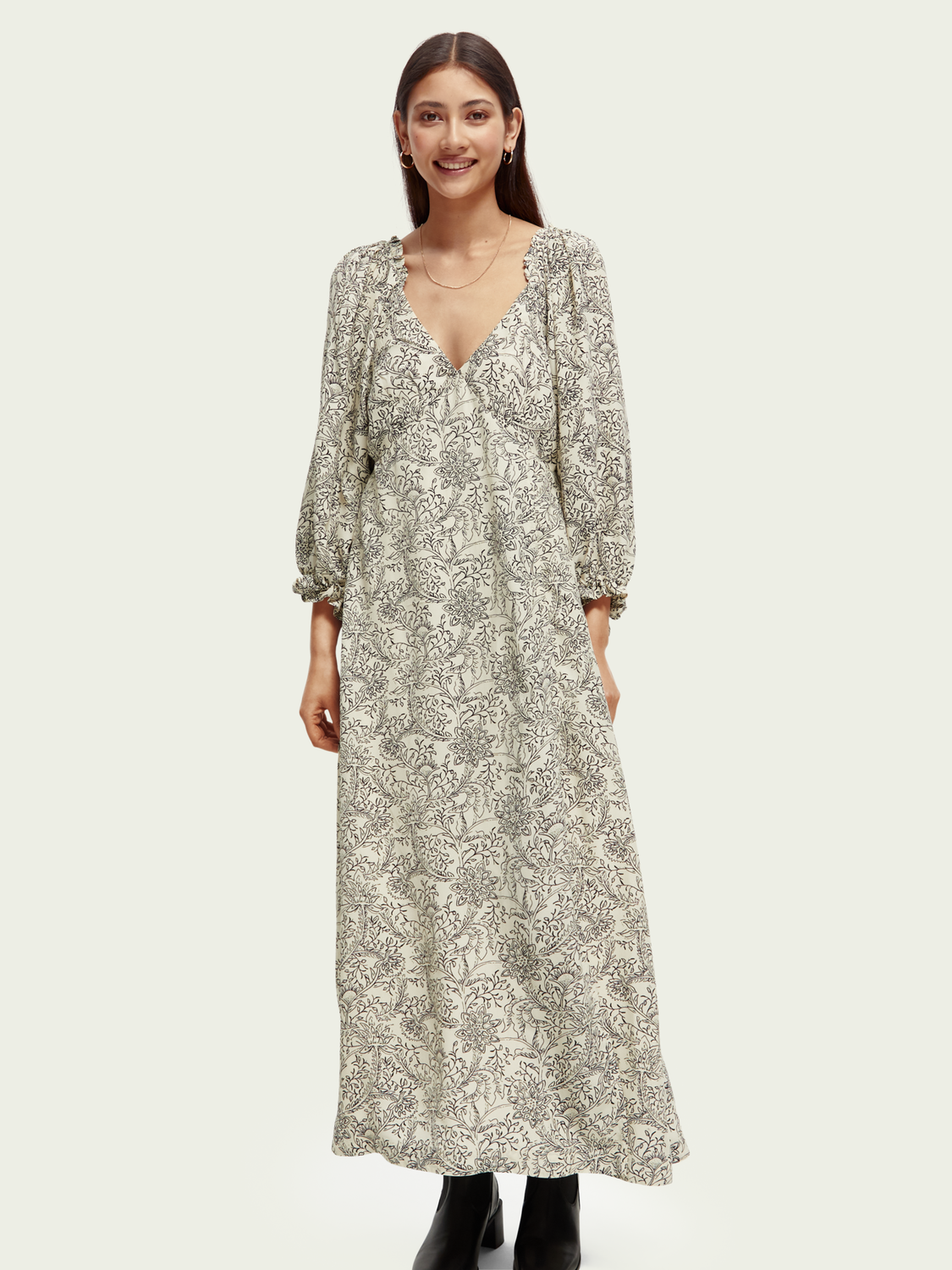 3/4-Length Sleeve Maxi-Dress | scotch & soda outlet
