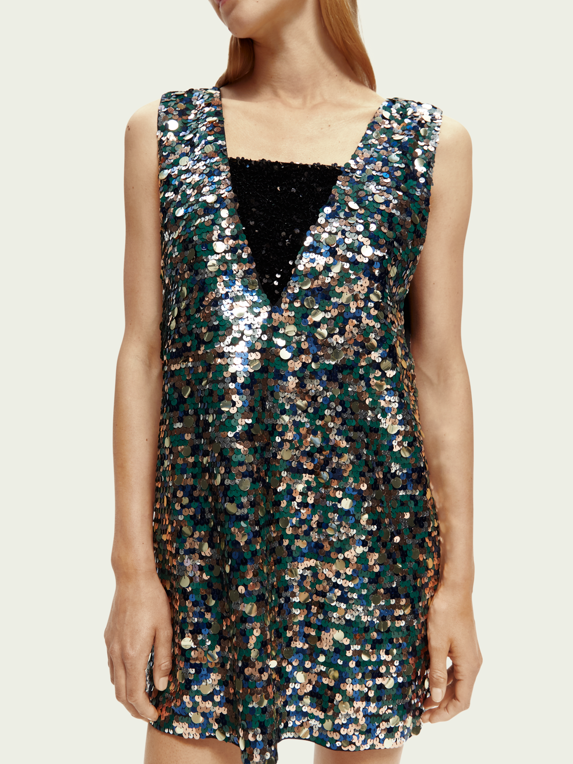 Sequin V-Neck Removable Bandeau Mini Dress | scotch & soda outlet