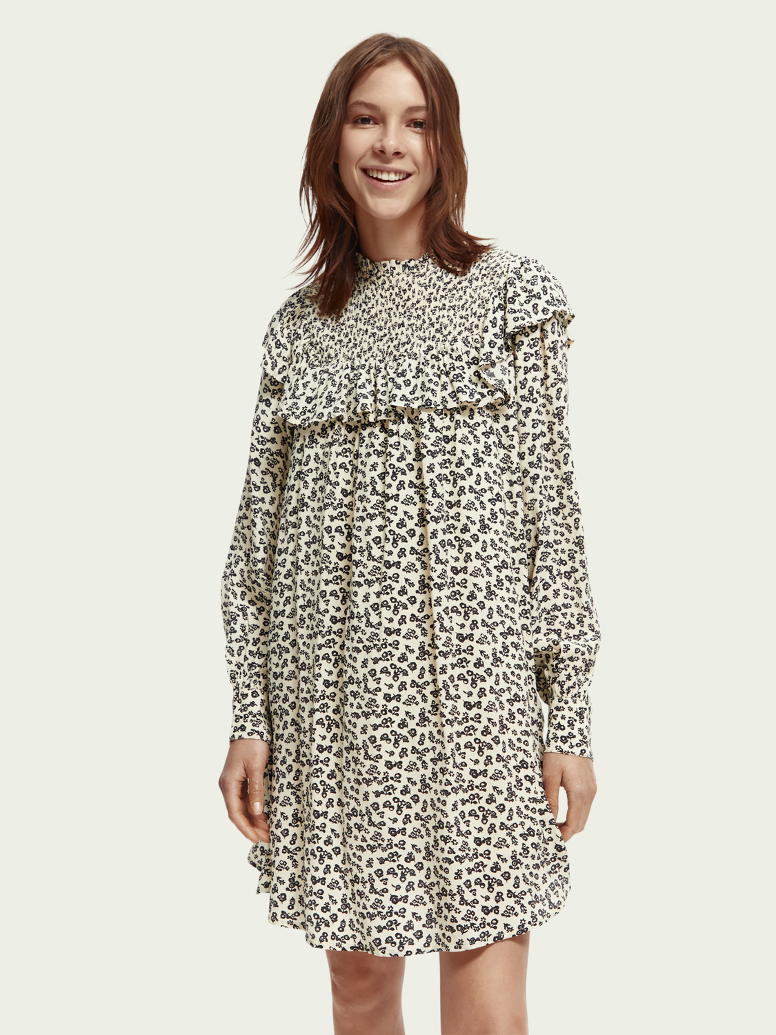 Frilled Long Sleeved Dress With Smocked Collar | scotch & soda outlet