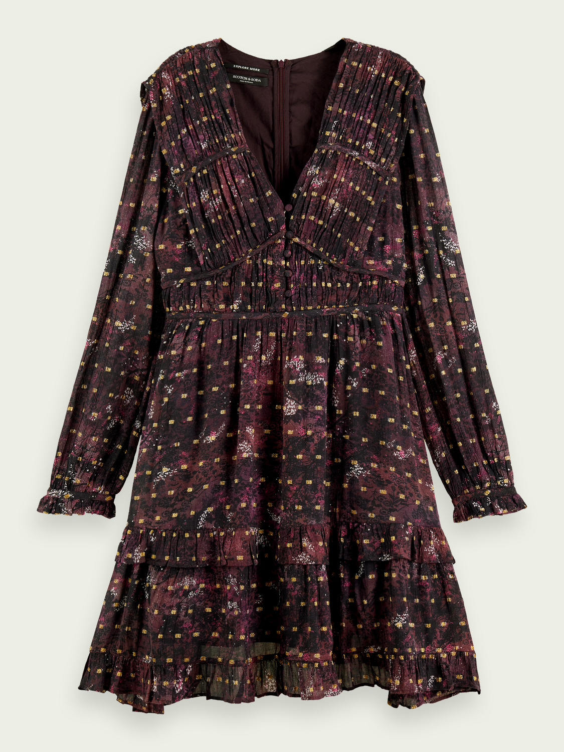 Ruffled Long Sleeved Jacquard Mini Dress | scotch & soda outlet