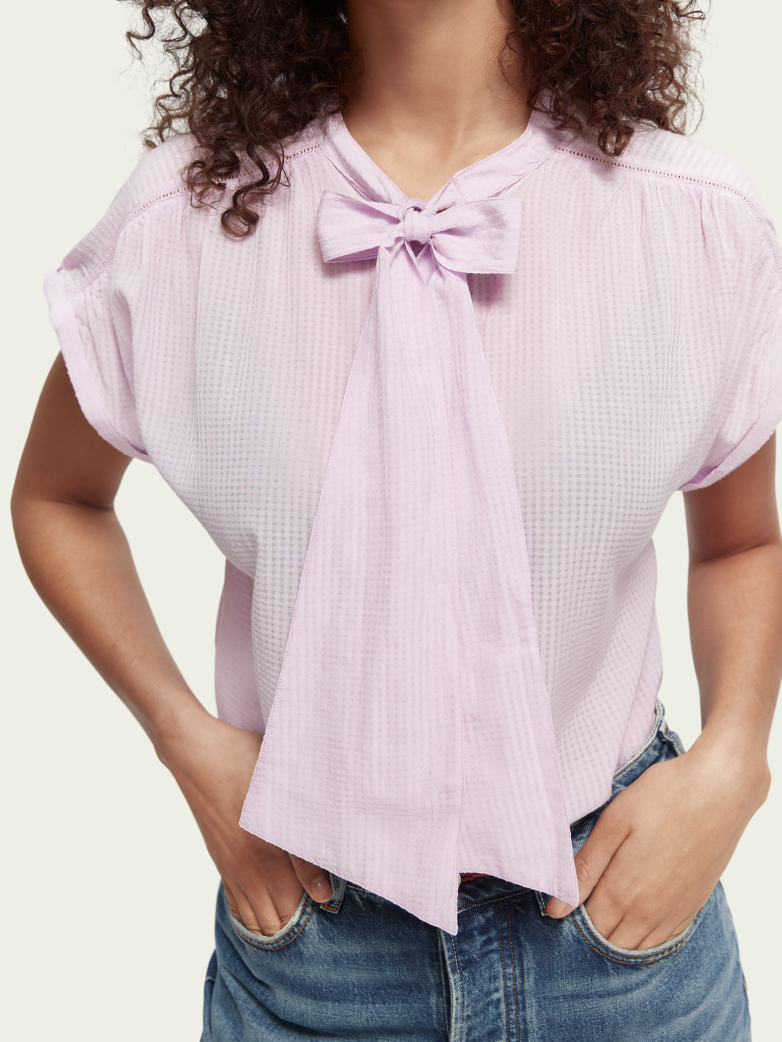 Relaxed-Fit Short-Sleeve Shirt With Tie-Neck | scotch & soda outlet