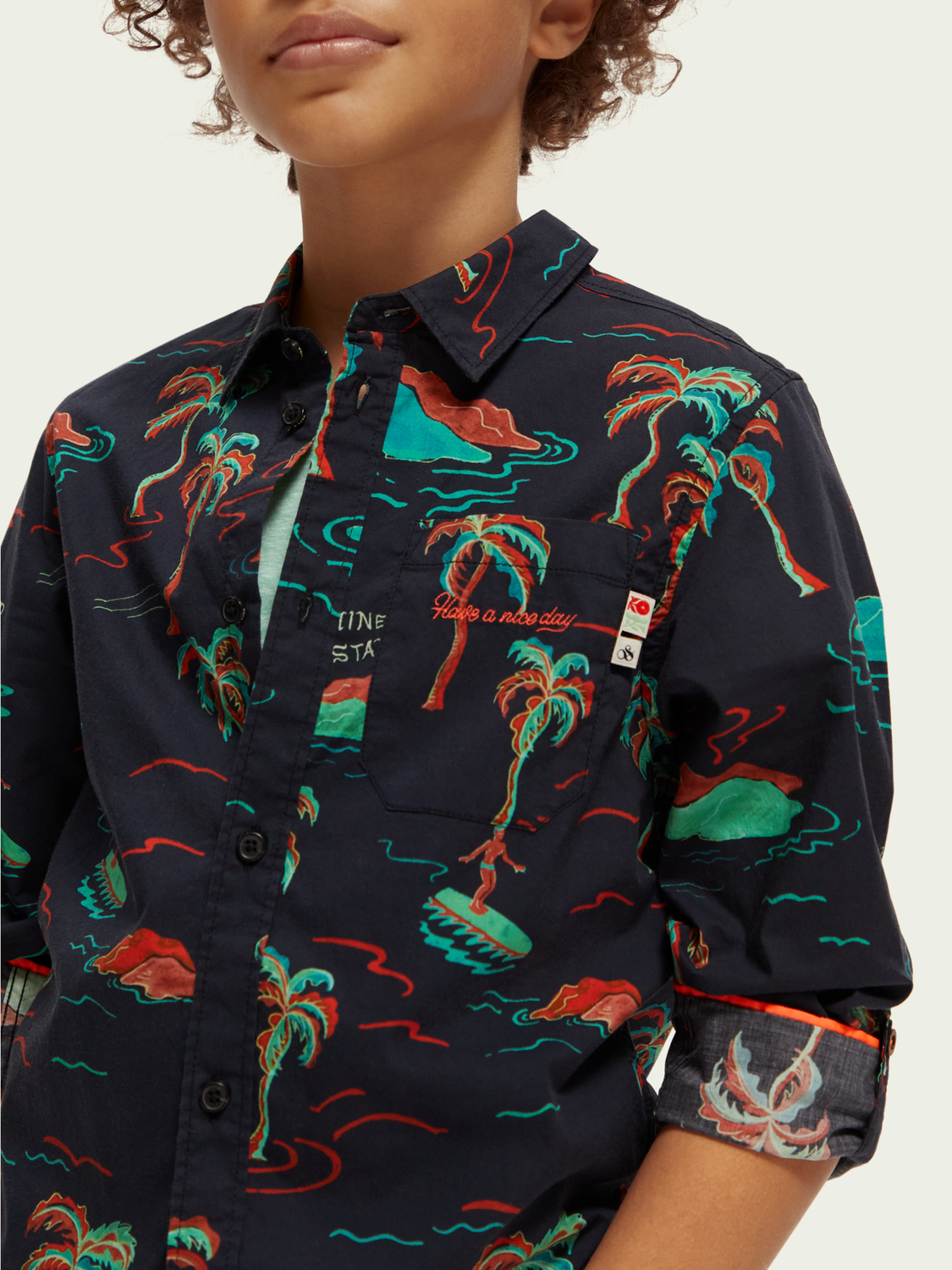 Printed Button-Down Shirt With Sleeve-Adjustment