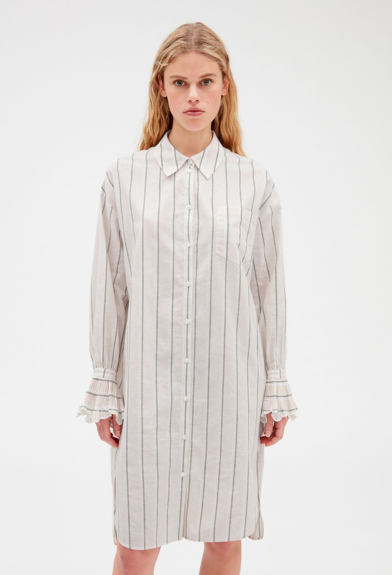Cotton and linen blend midi shirt dress MULTICOLORED