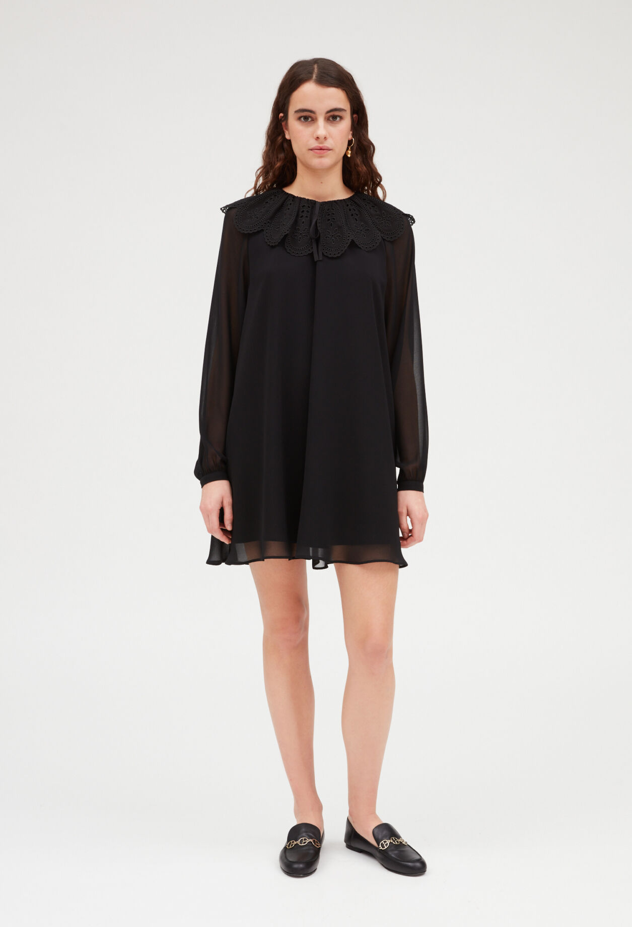 Rifi short dress with large collar BLACK