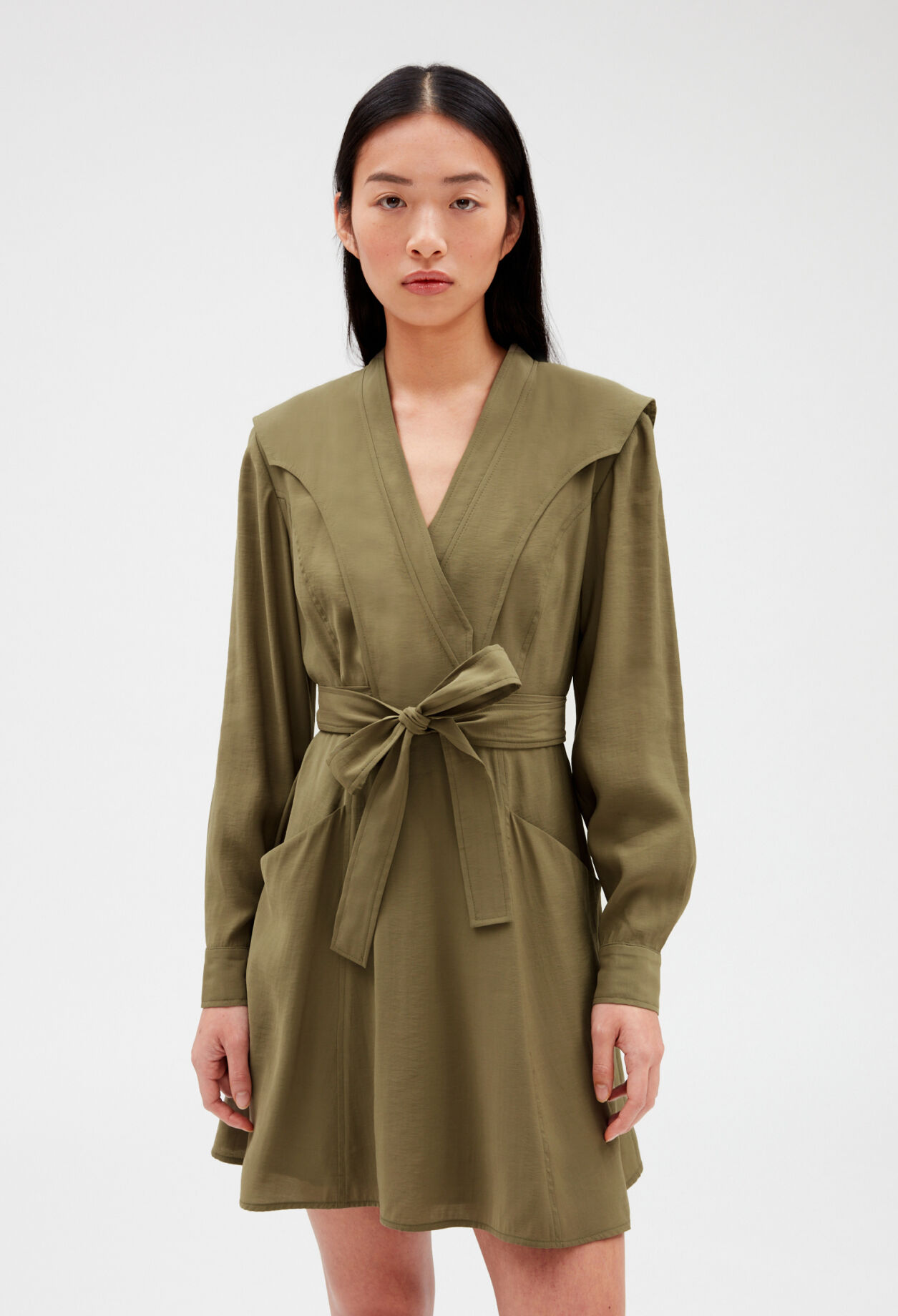 Khaki tie-belt dress KHAKI