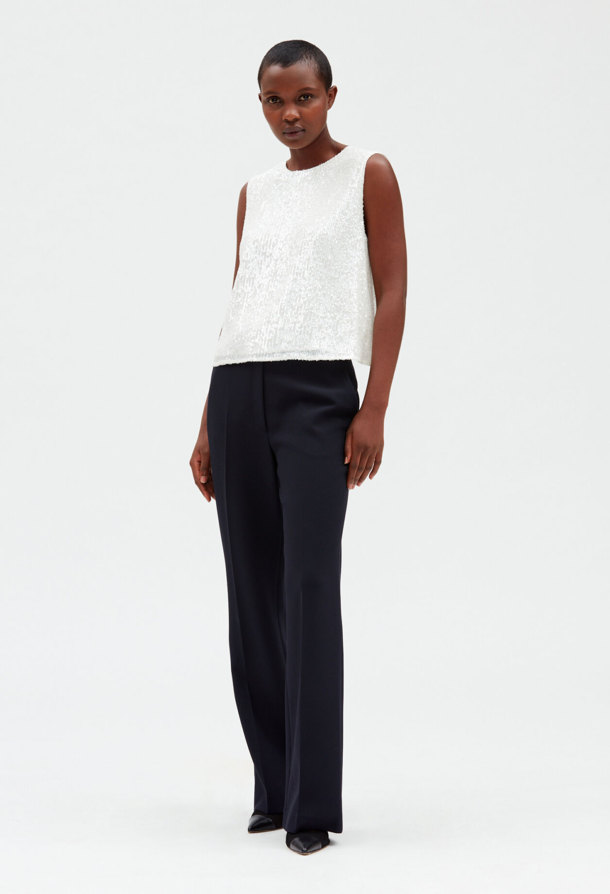 Off-white sequinned sleeveless top ECRU