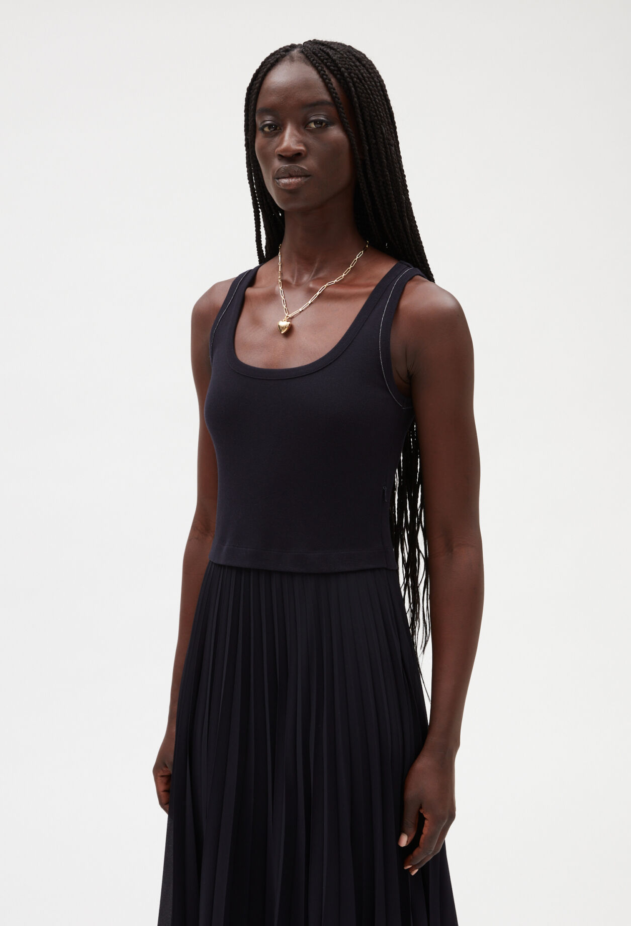 Navy blue long pleated dress DEEP NAVY
