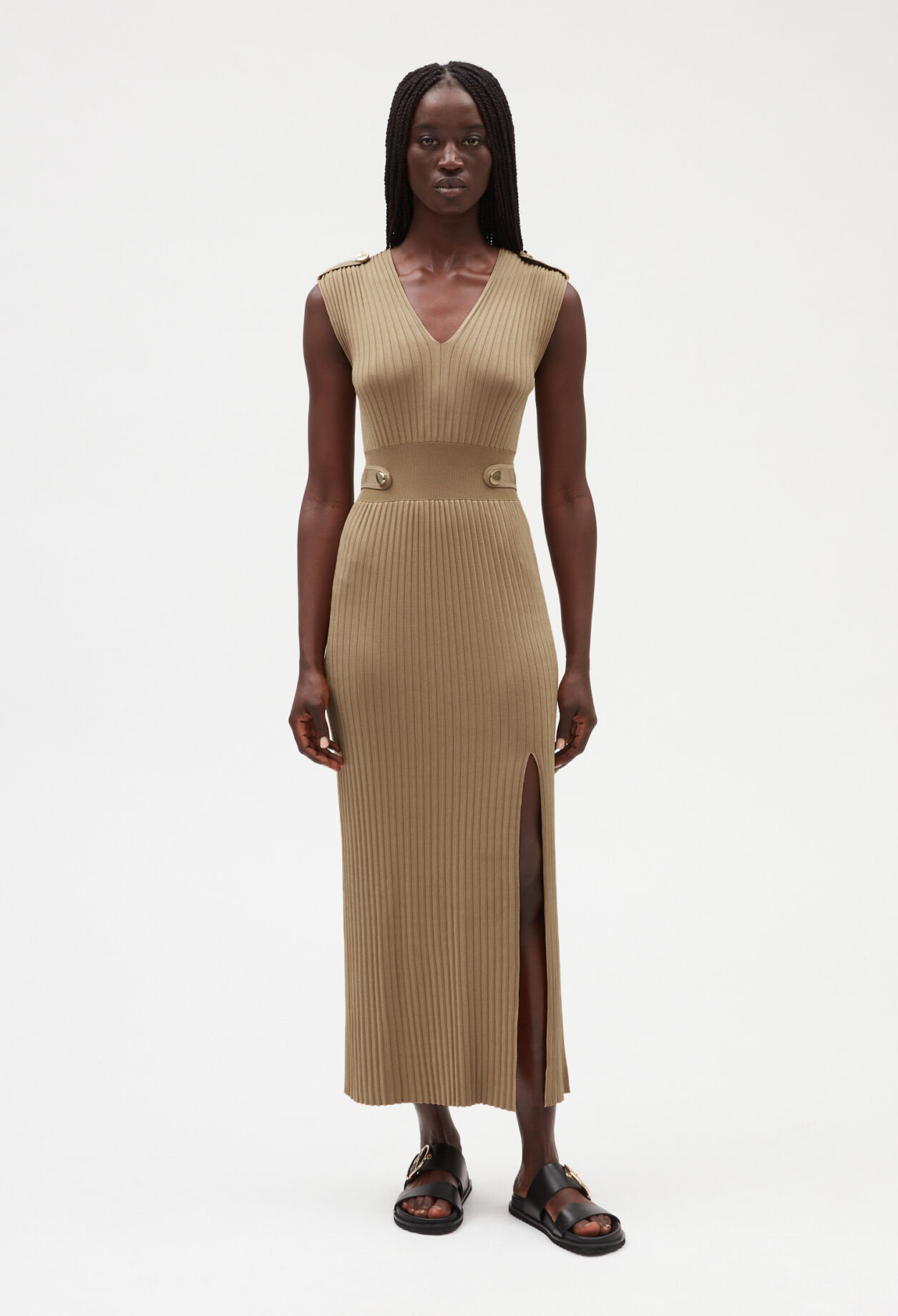 Long beige knitted dress BEIGE