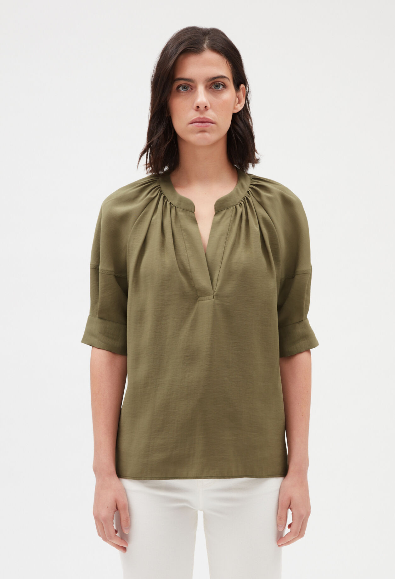 Short-sleeved blouse KHAKI