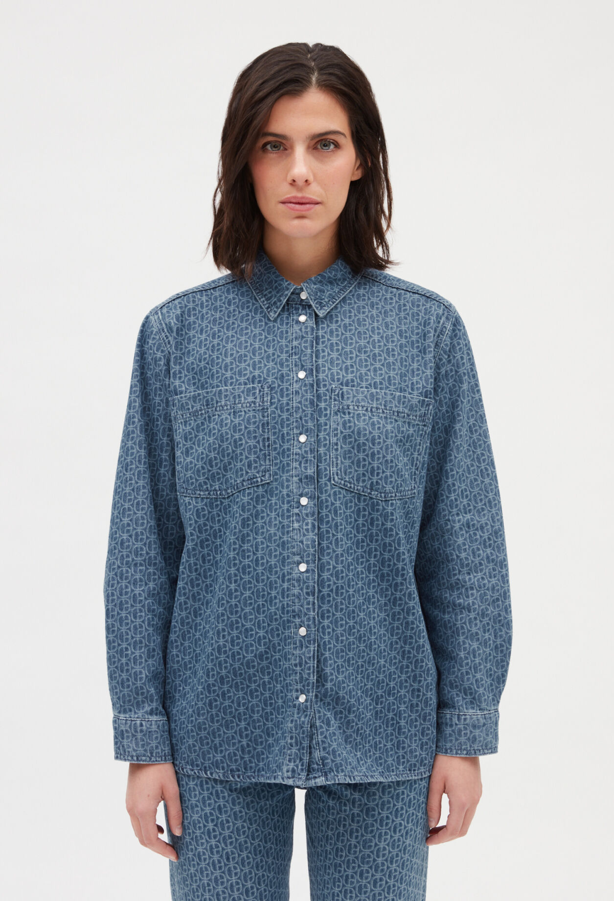 Monogrammed blue denim shirt DENIM MID BLUE