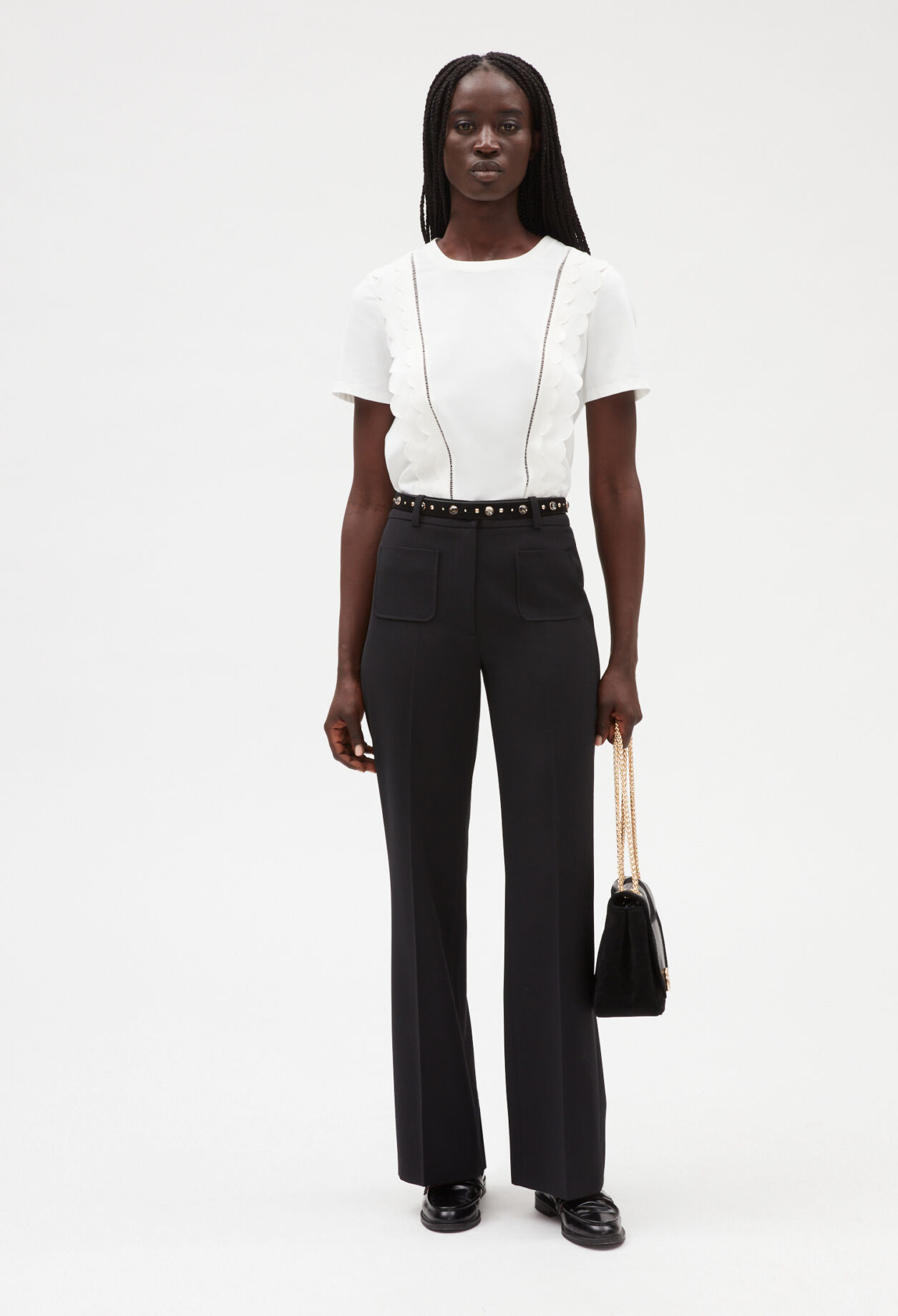 White scalloped T-shirt ECRU