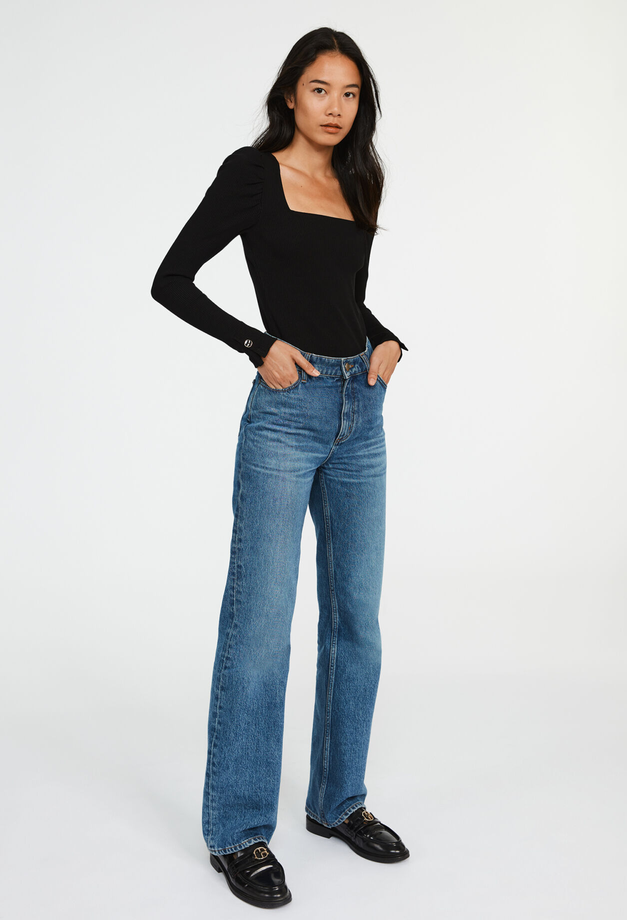 Long sleeved ribbed t-shirt BLACK
