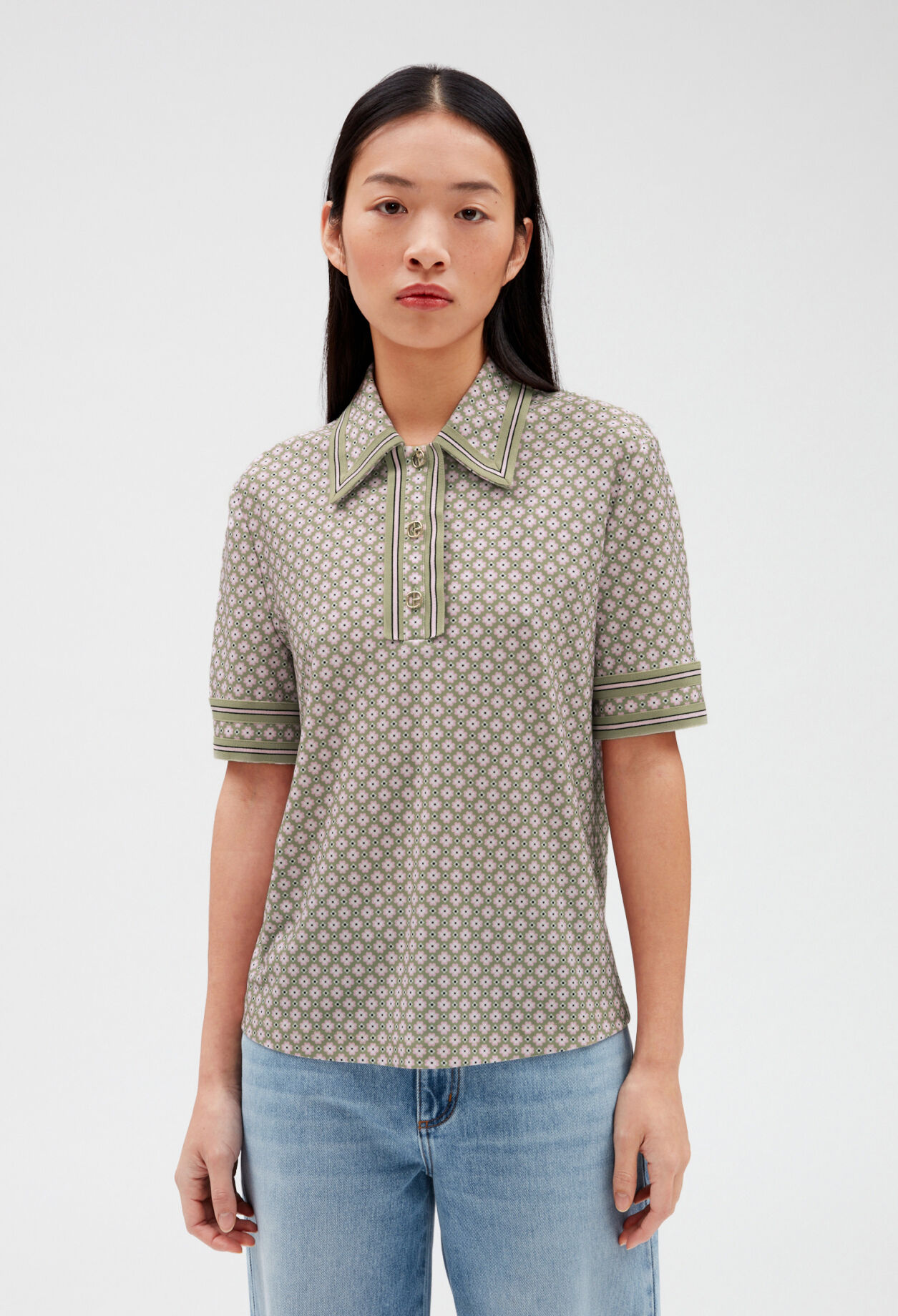 Short-sleeved pink polo shirt LIGHT PRINT