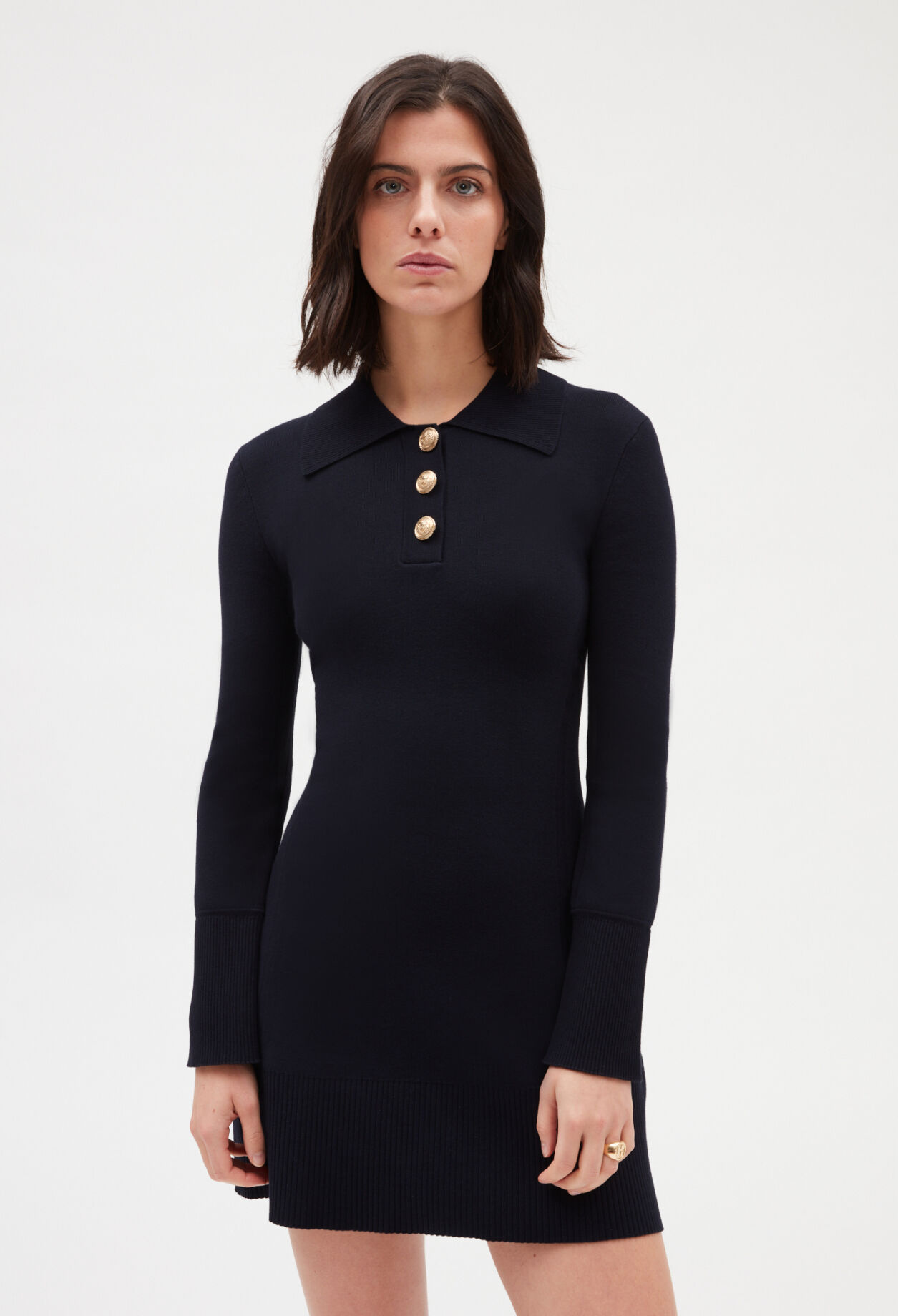 Navy blue long-sleeved short dress NAVY