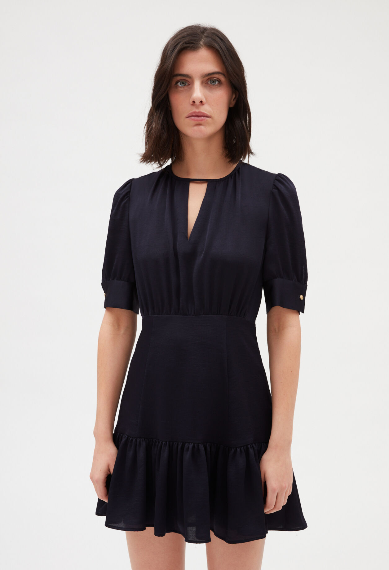 Navy blue ruffled mini dress NAVY