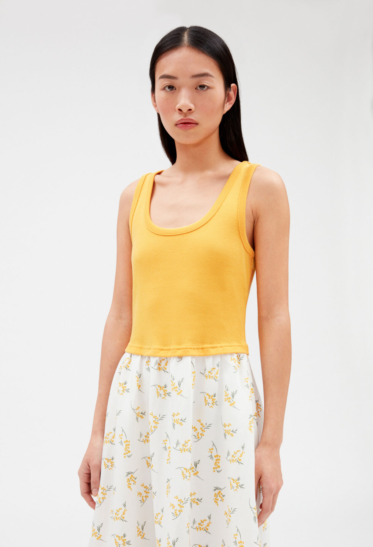 Bi-material mimosa midi-dress LIGHT PRINT