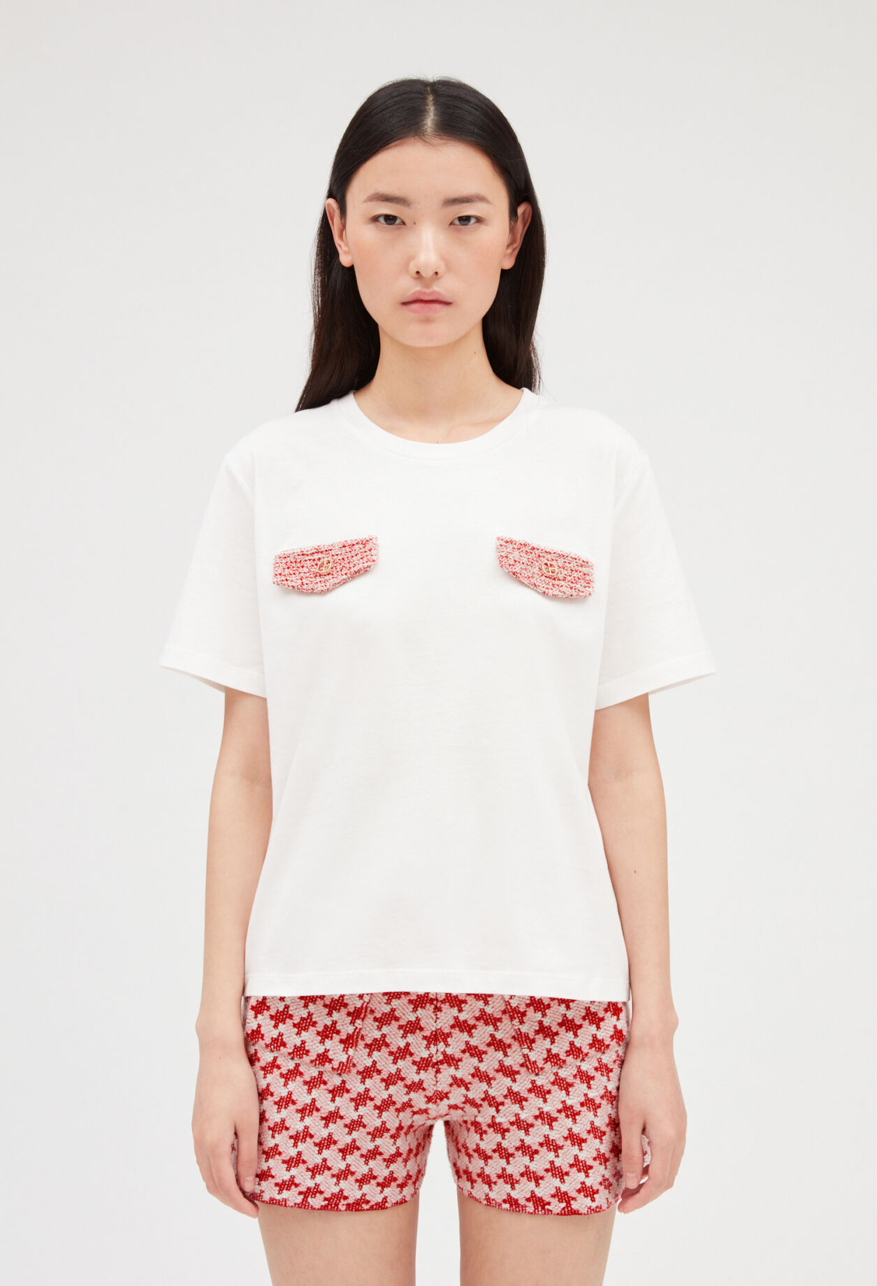 Ecru tweed pocket t-shirt ECRU