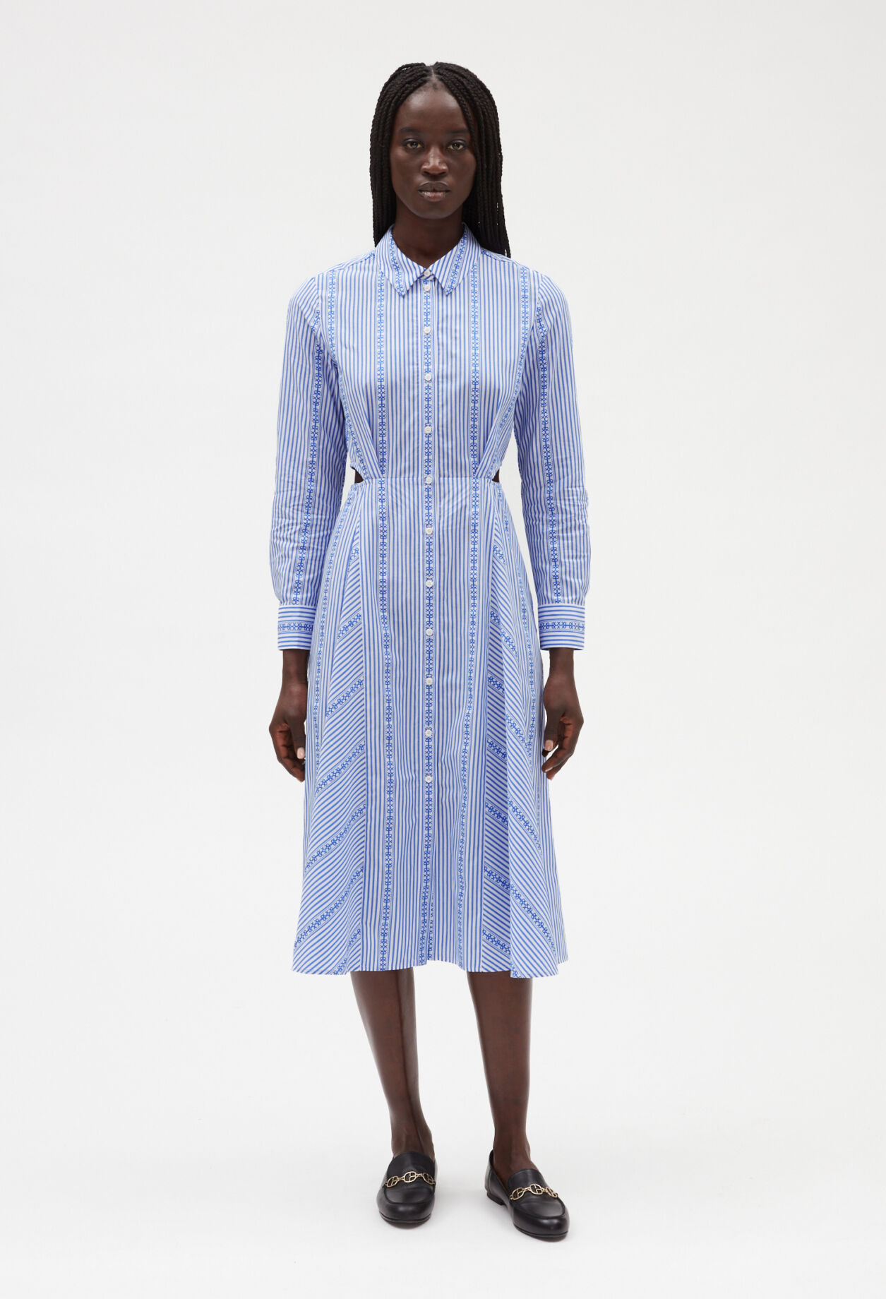 Sky blue mid-length shirt dress LIGHT PRINT