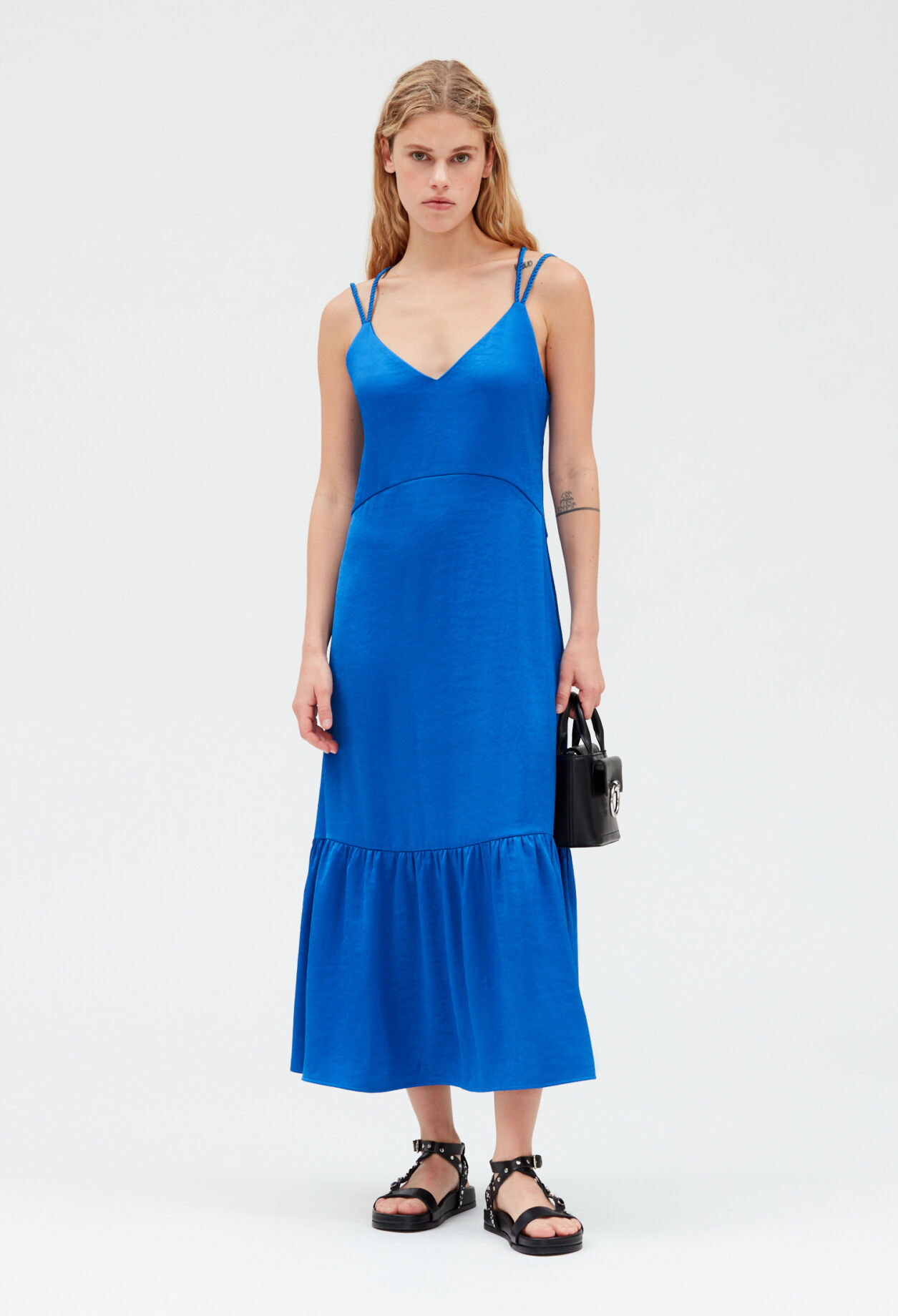 Satiny blue midi dress SANTORINI BLUE