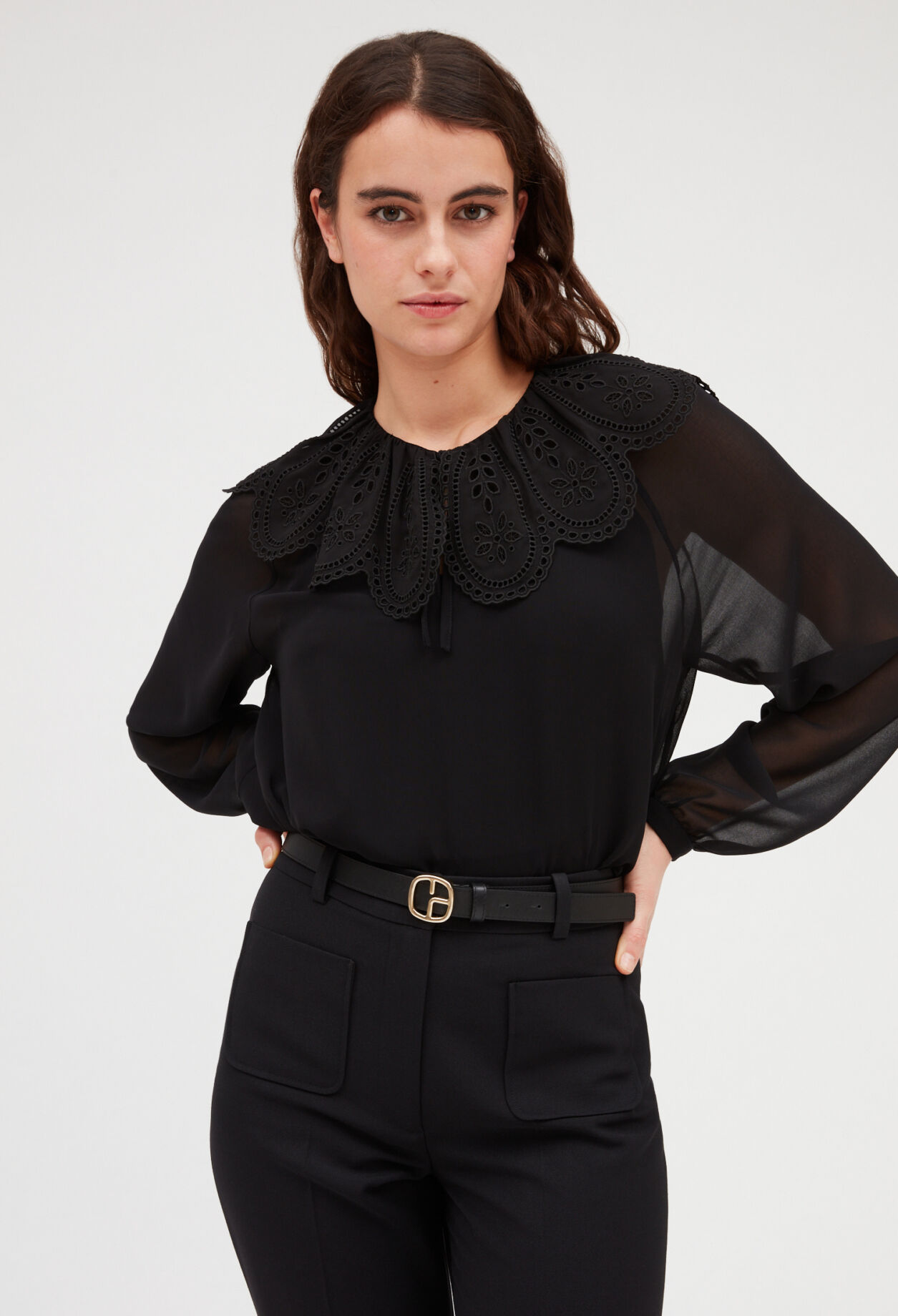 Blouse with large collar BLACK