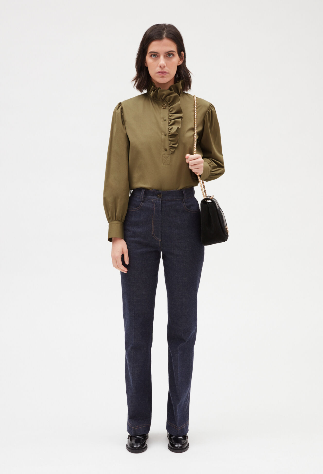 Khaki ruffle blouse LICHEN