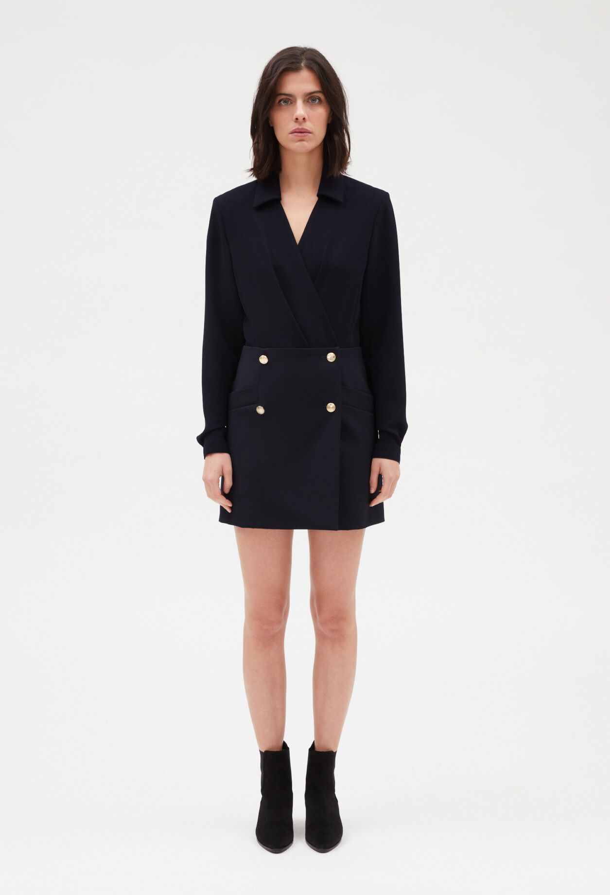 Navy blue two-material mini dress NAVY