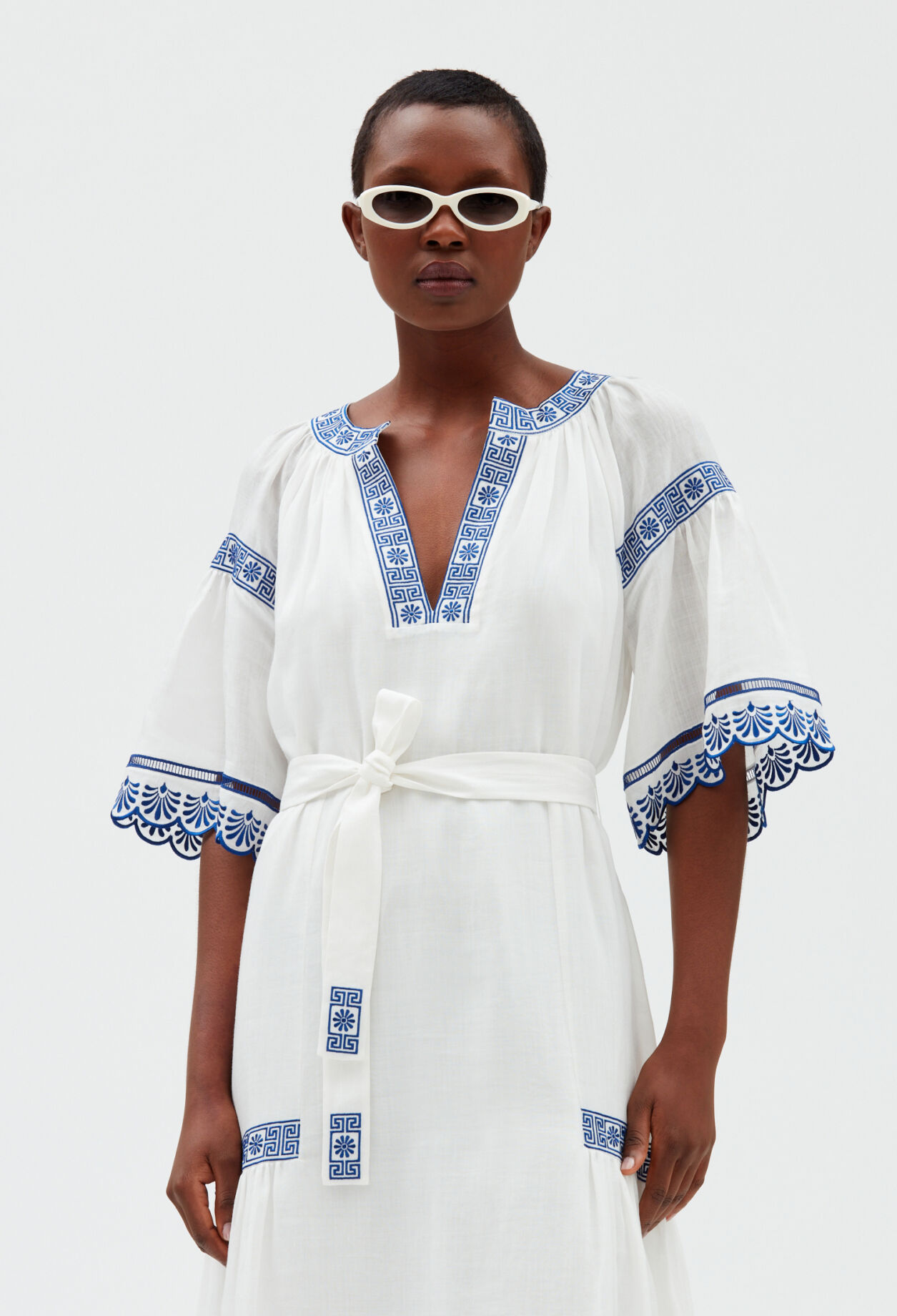 Ecru embroidered midi dress ECRU
