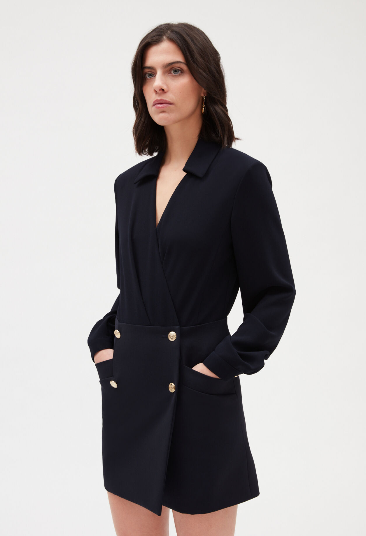 Navy blue two-material mini dress NAVY