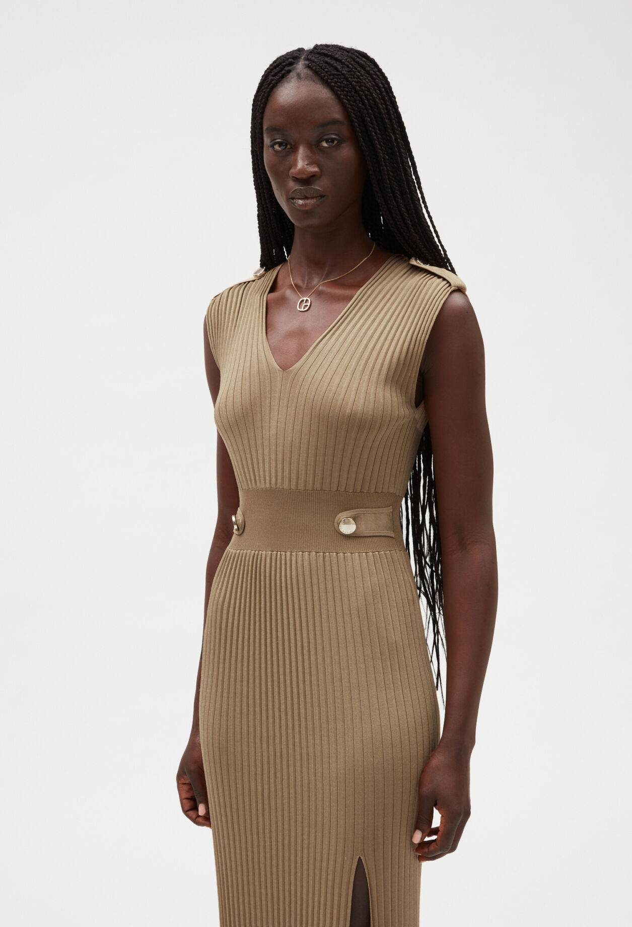 Long beige knitted dress BEIGE