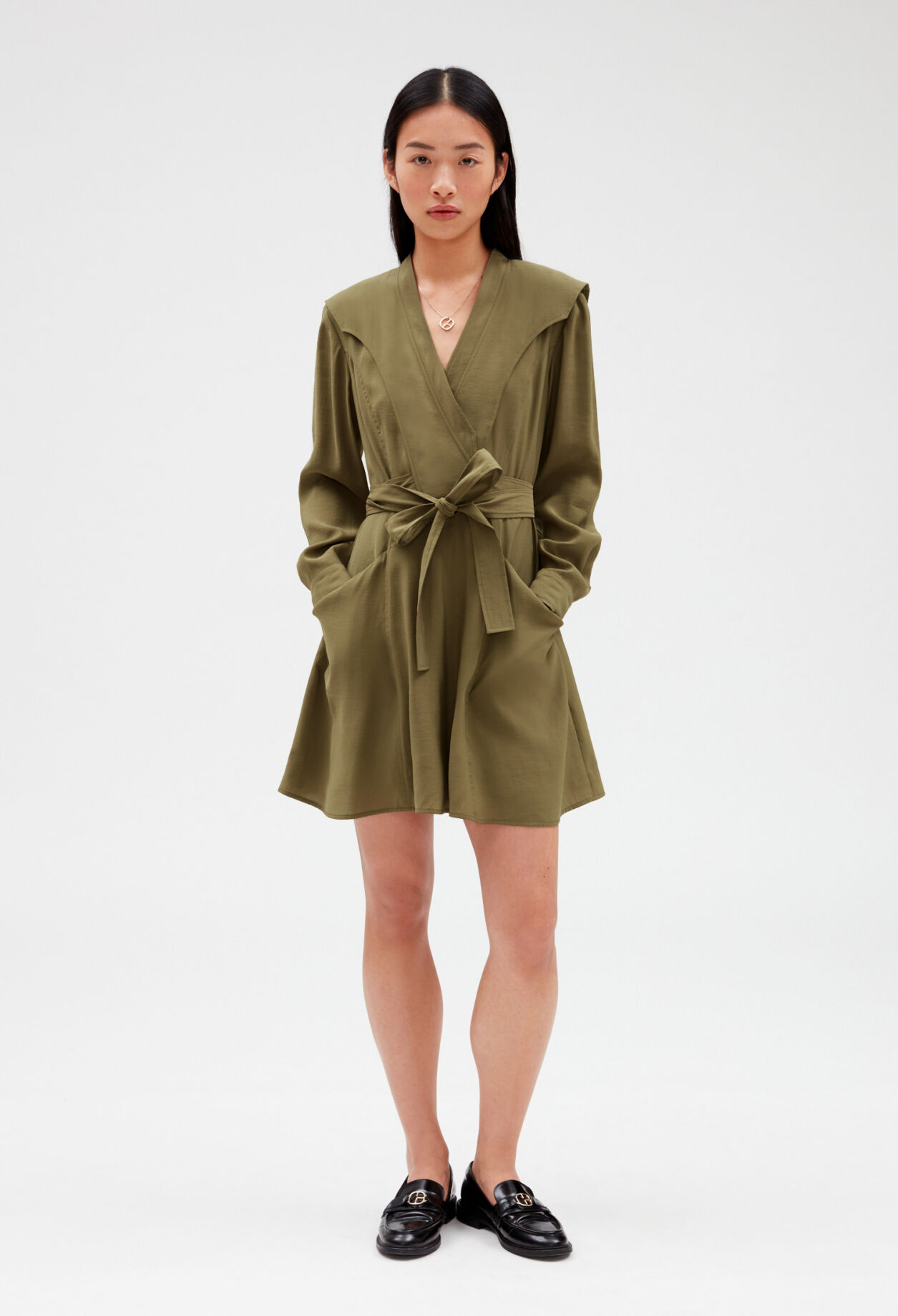 Khaki tie-belt dress KHAKI