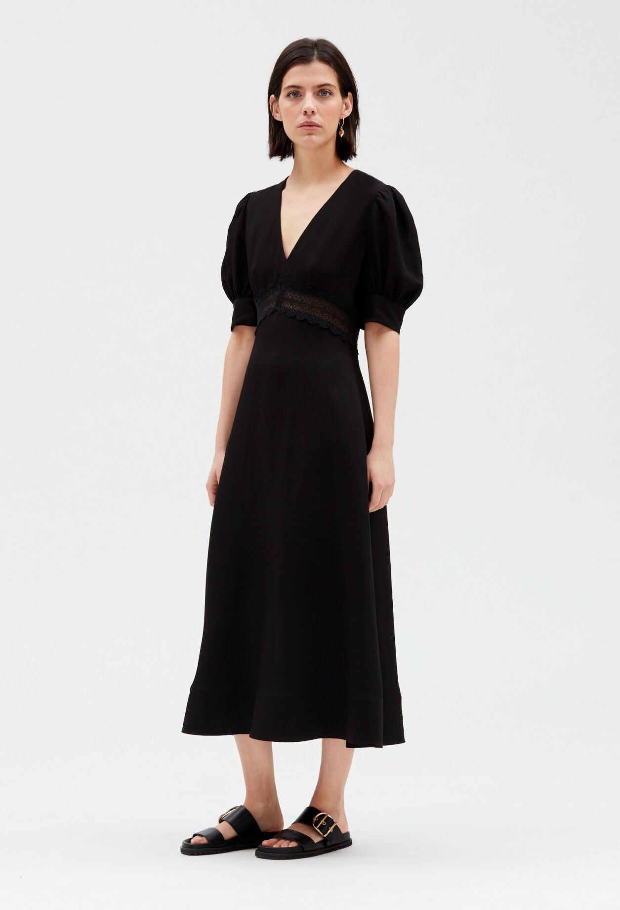 Embroidered midi dress BLACK