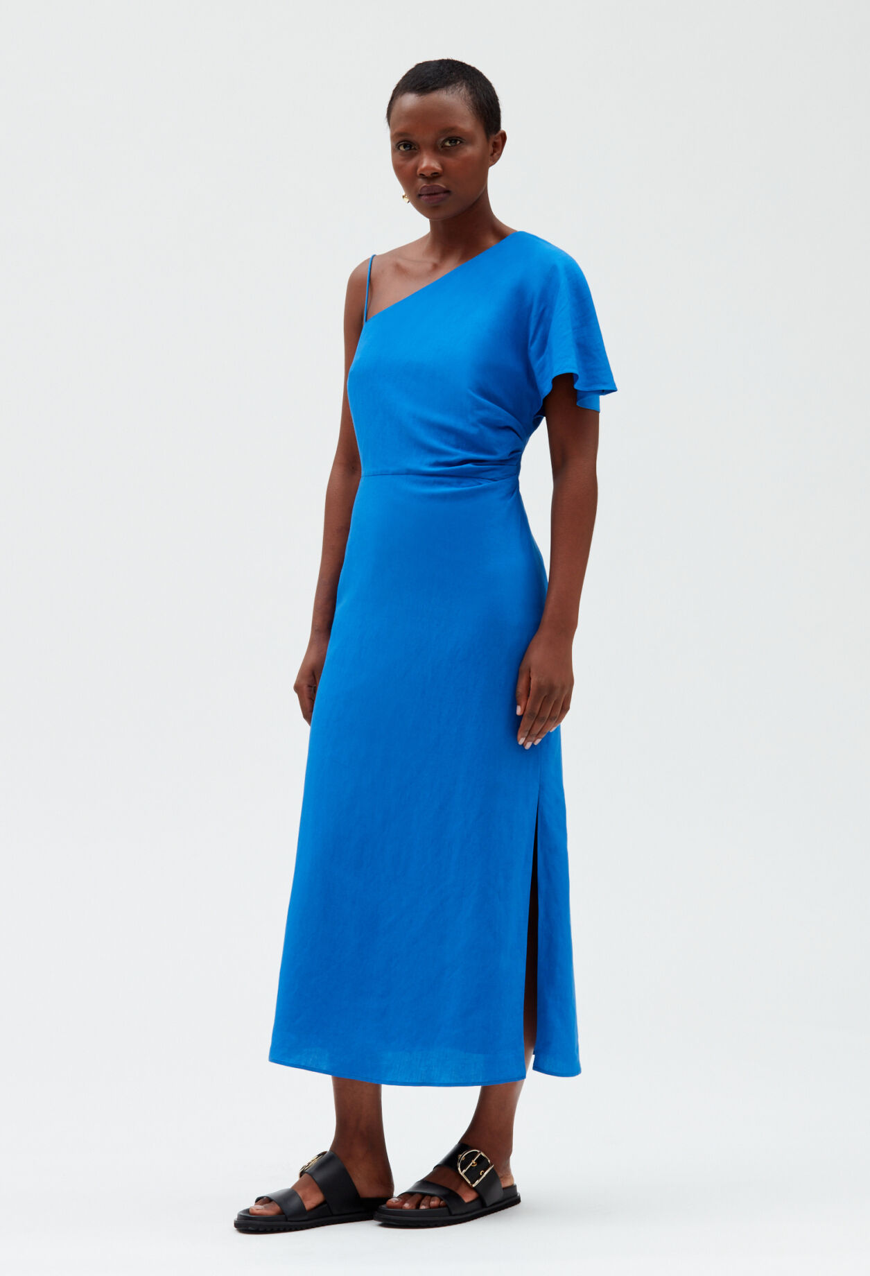 Blue asymmetric midi dress SANTORINI BLUE