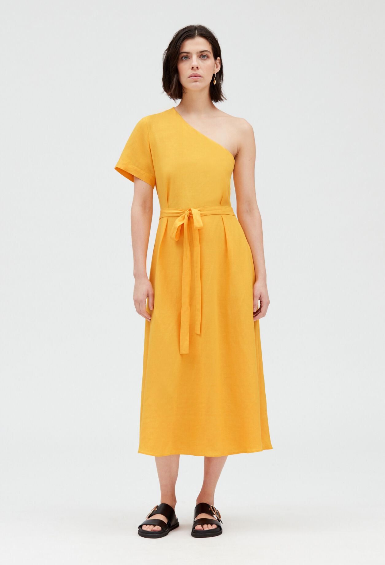 Yellow asymmetric midi dress MIMOSA