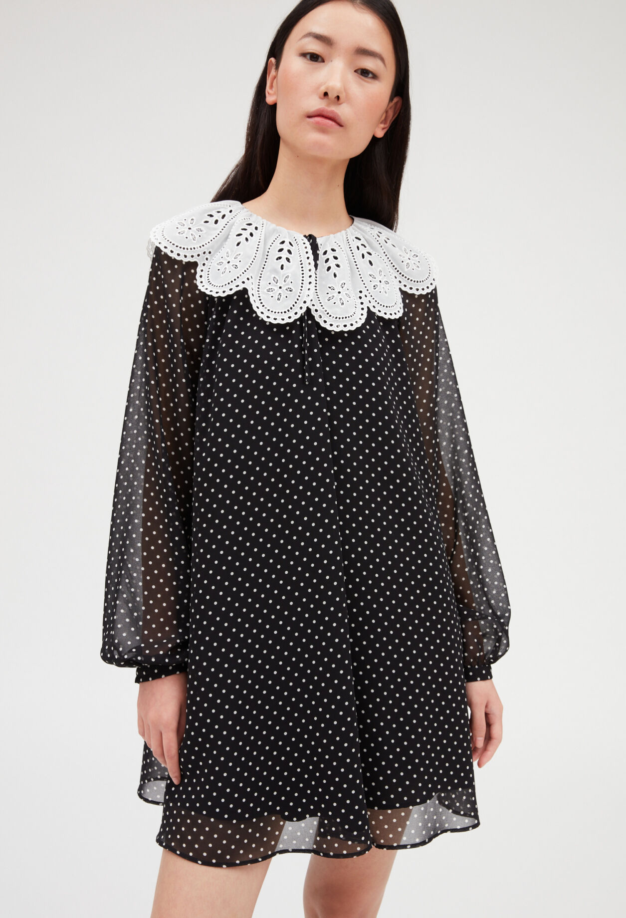Rifi short dress large dot print collar DARK PRINT
