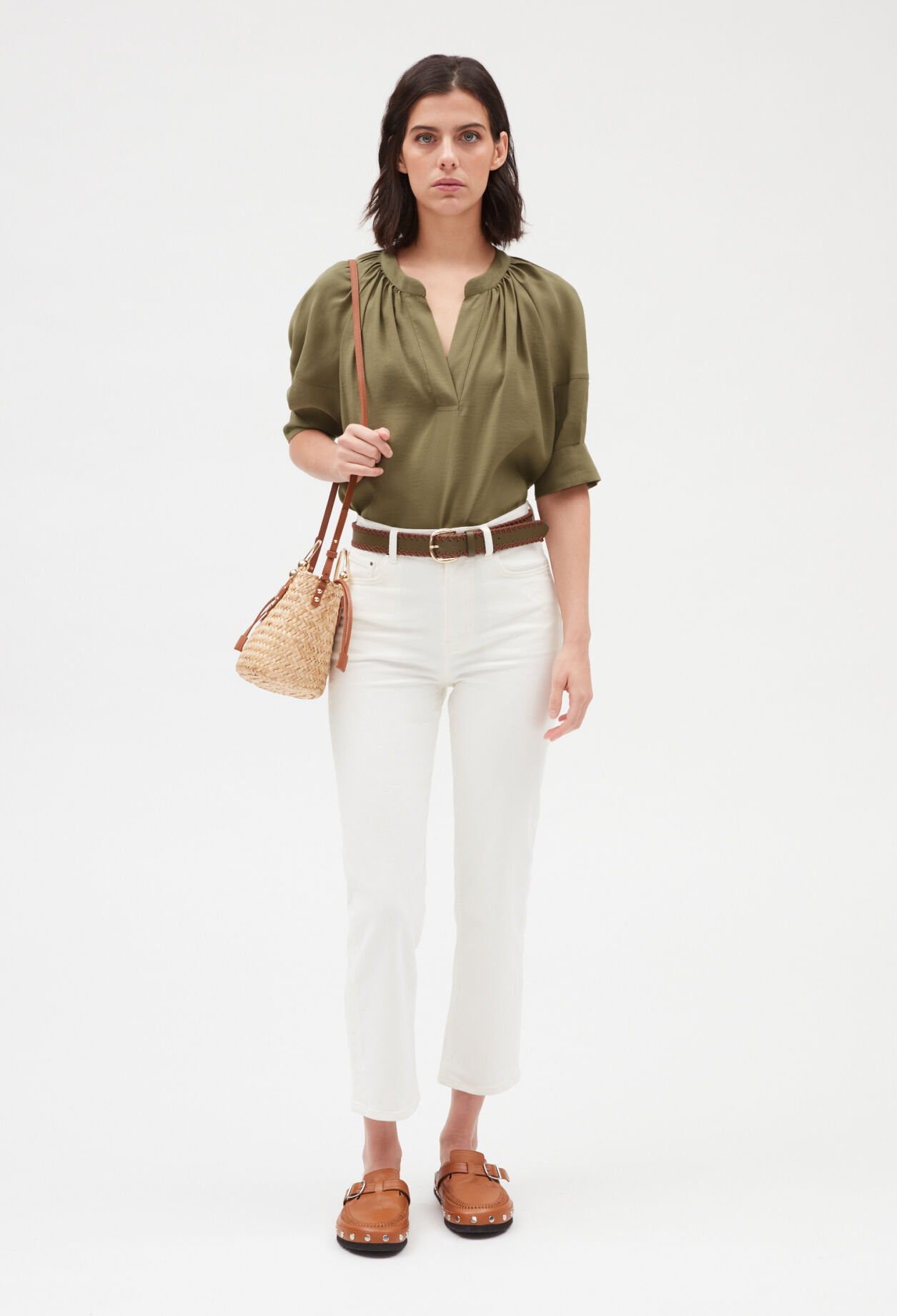 Short-sleeved blouse KHAKI
