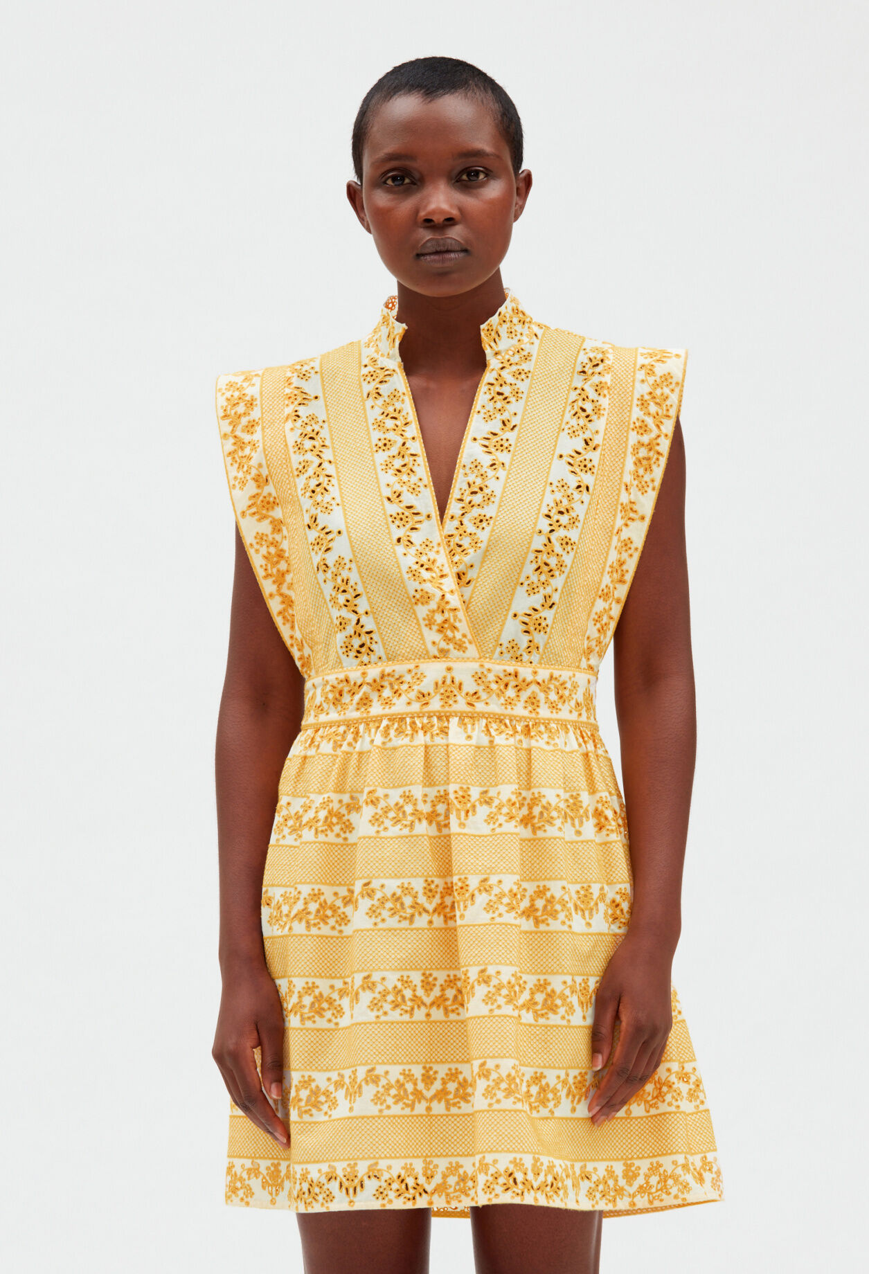 Short embroidered white cotton dress MIMOSA