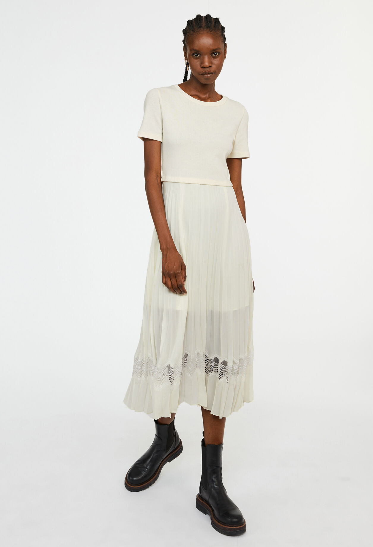 Teli ivory bi-material midi dress IVORY