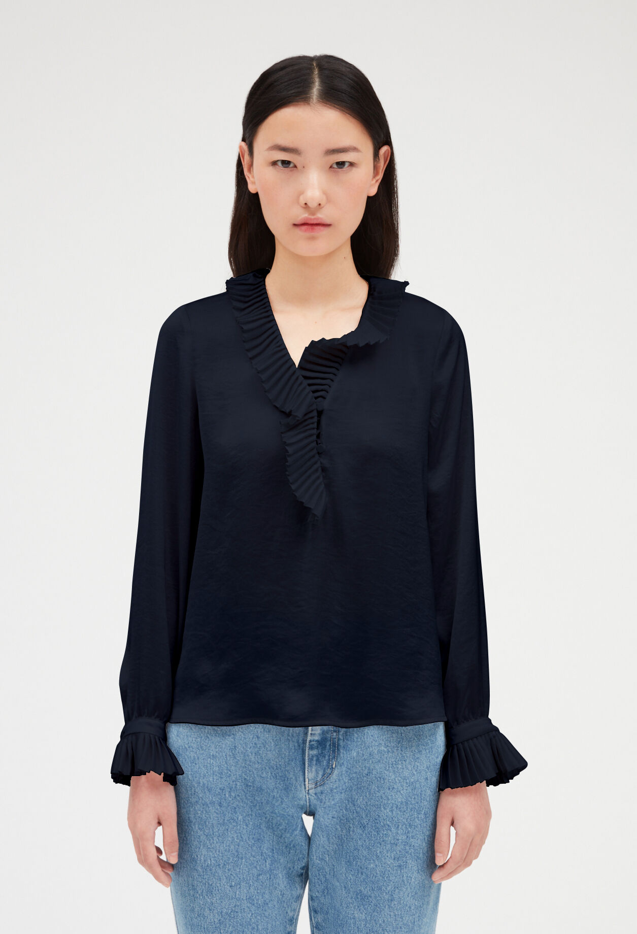 Ruffled blouse NAVY