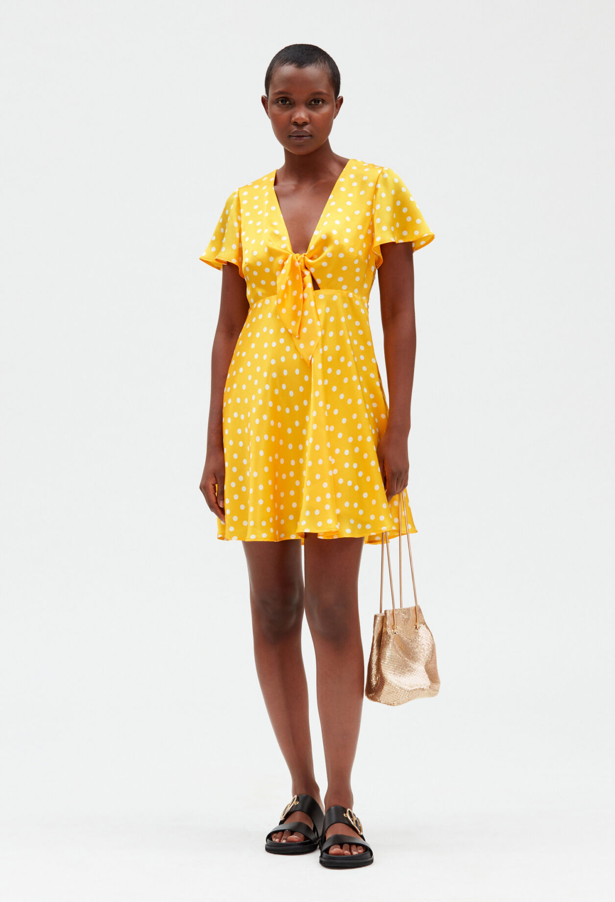 Short yellow flowing dress LIGHT PRINT