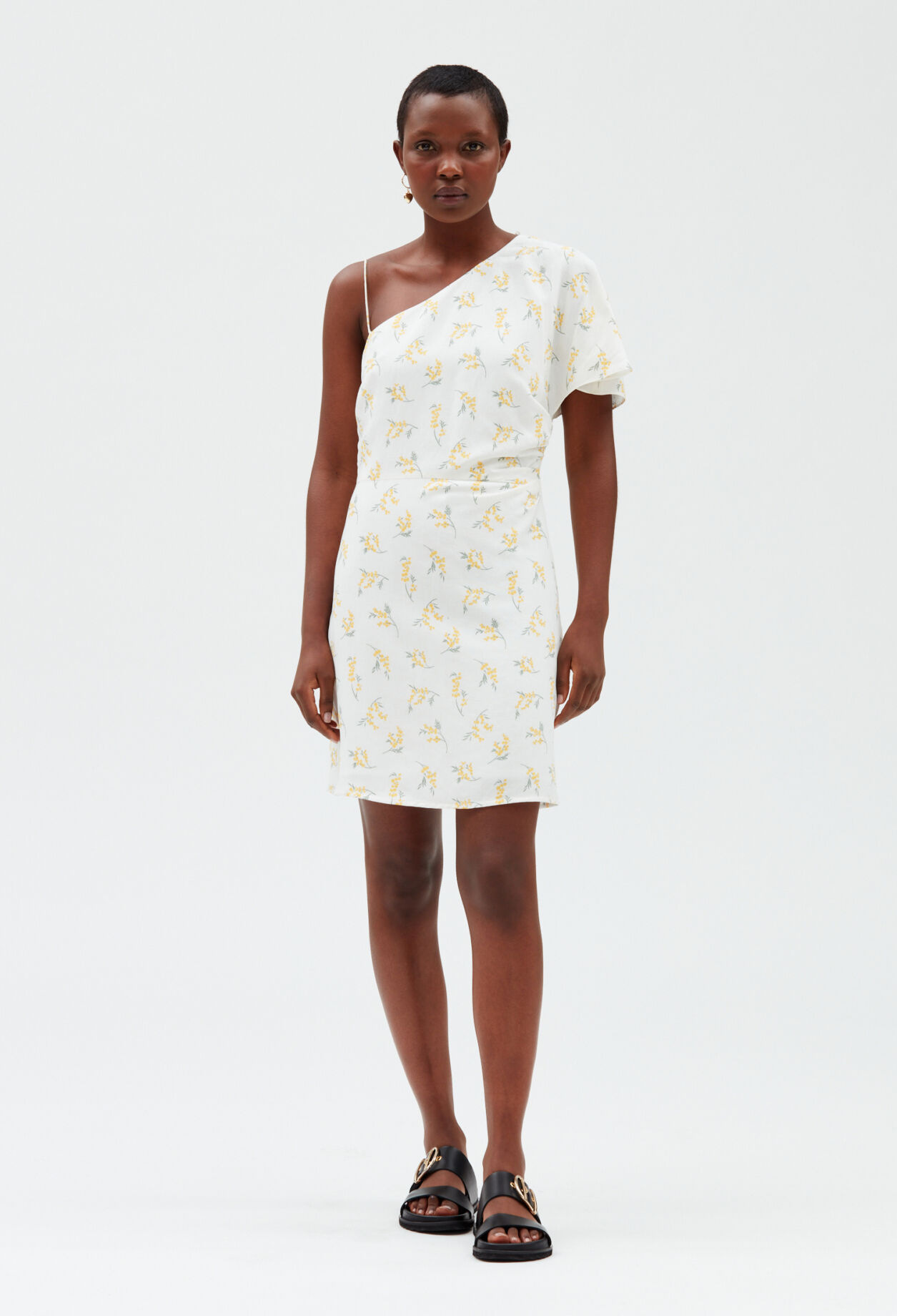 Asymmetric midi dress mimosa pattern LIGHT PRINT